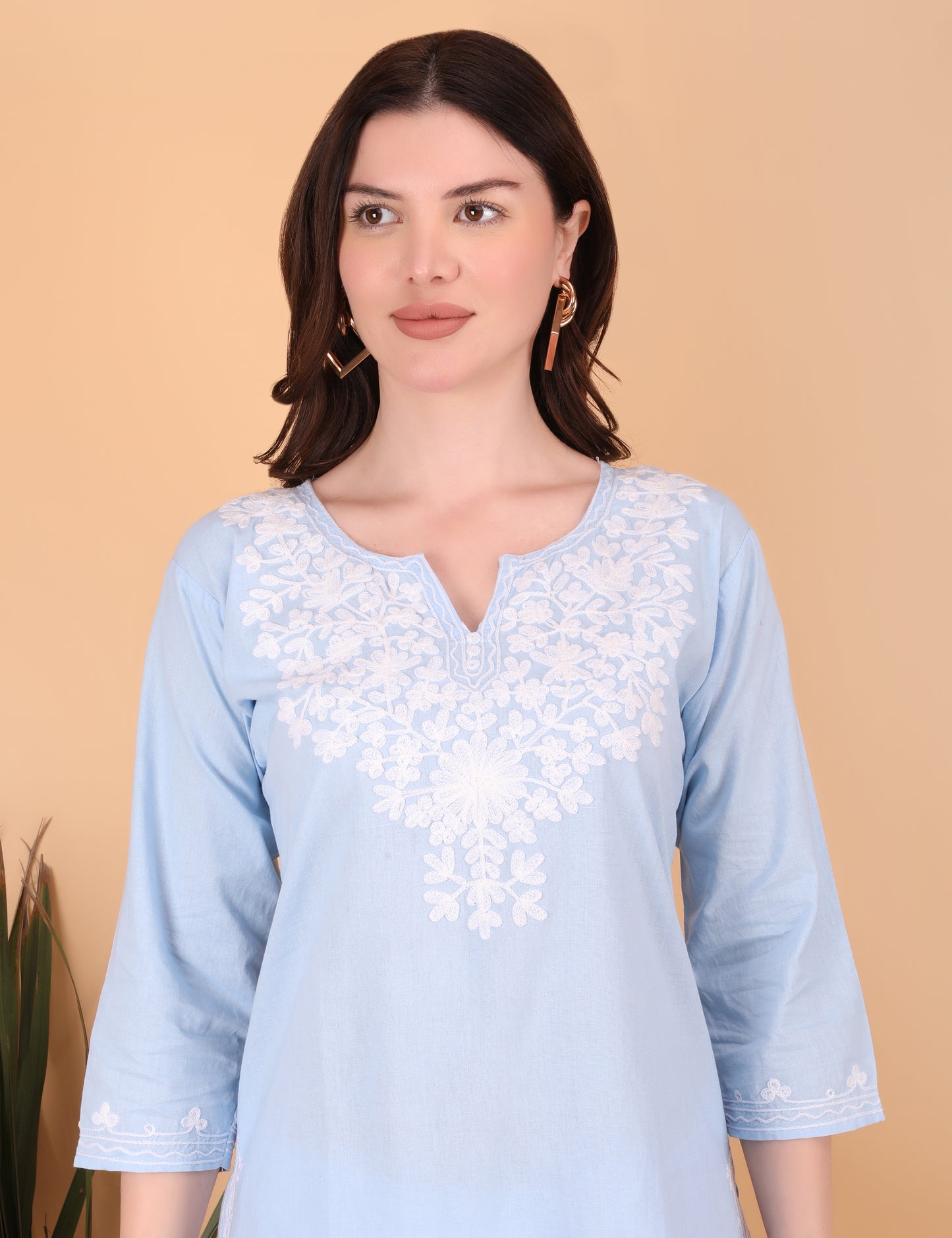 Women Cotton Kashmiri Embriodered Long Regular Fit Kurti