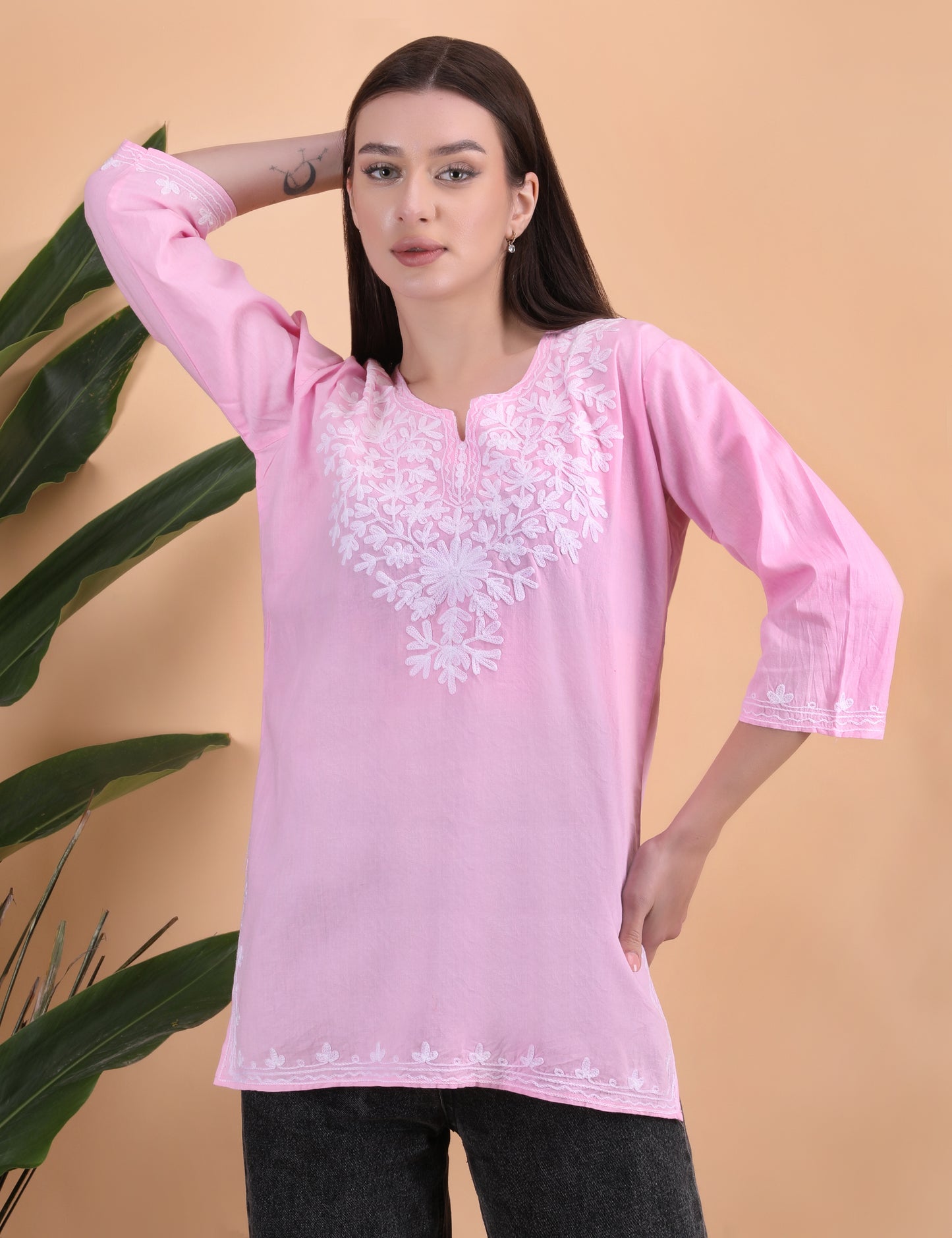 Women Cotton Kashmiri Embriodered Short Regular Fit Kurti