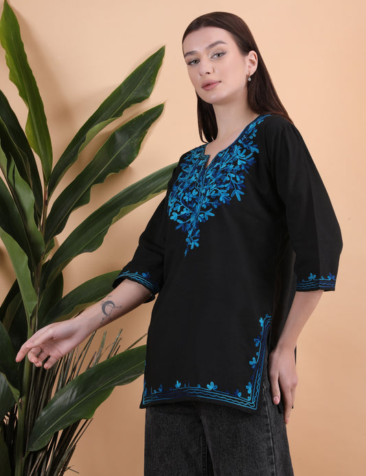 Women Cotton Kashmiri Embriodered Short Regular Fit Kurti