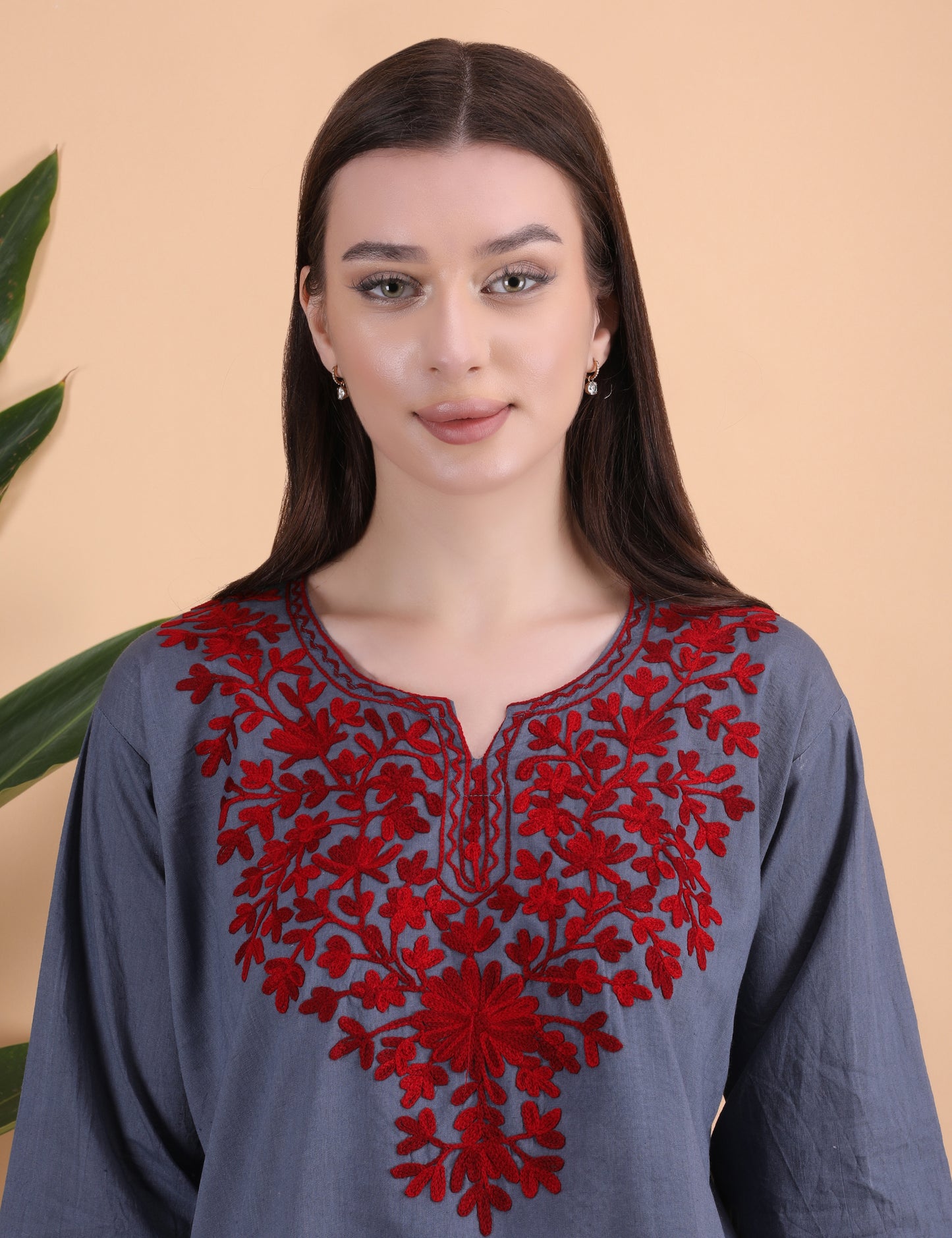 Women Cotton Kashmiri Embriodered Short Regular Fit Kurti