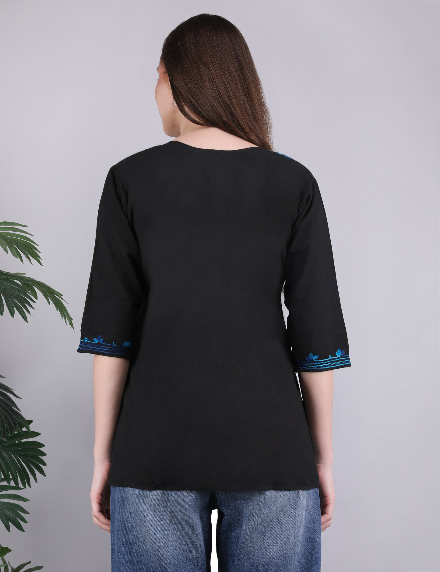 Women Cotton Kashmiri Embriodered Short Regular Fit Kurti