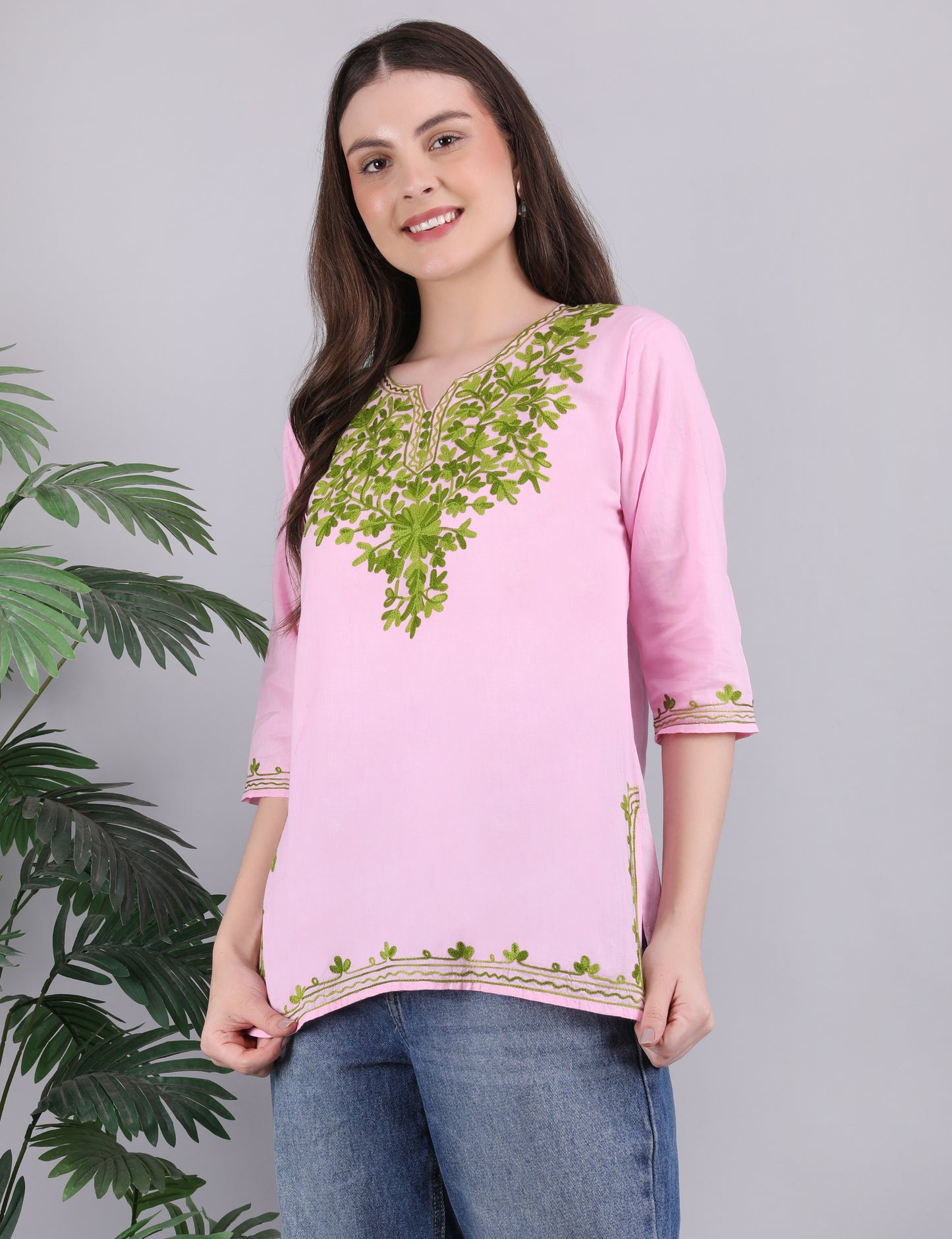 Women Cotton Kashmiri Embriodered Short Regular Fit Kurti