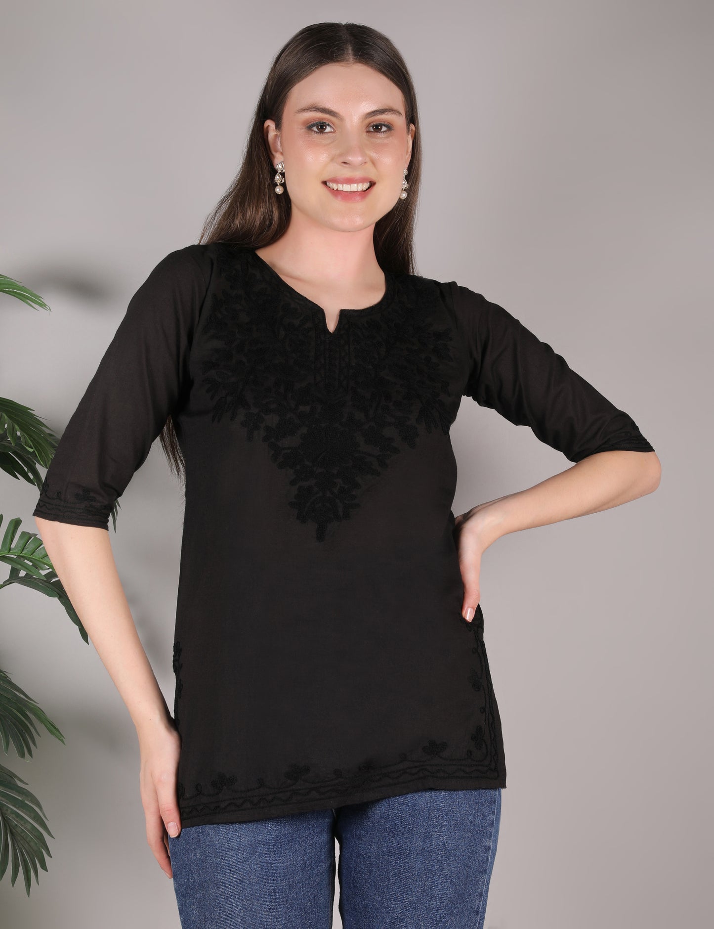 Women Cotton Kashmiri Embriodered Short Regular Fit Kurti