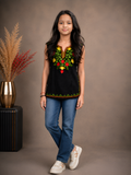 Kids Traditional Kashmiri Kurti with Floral Embroidery, Sleeveless, Ethnic Wear