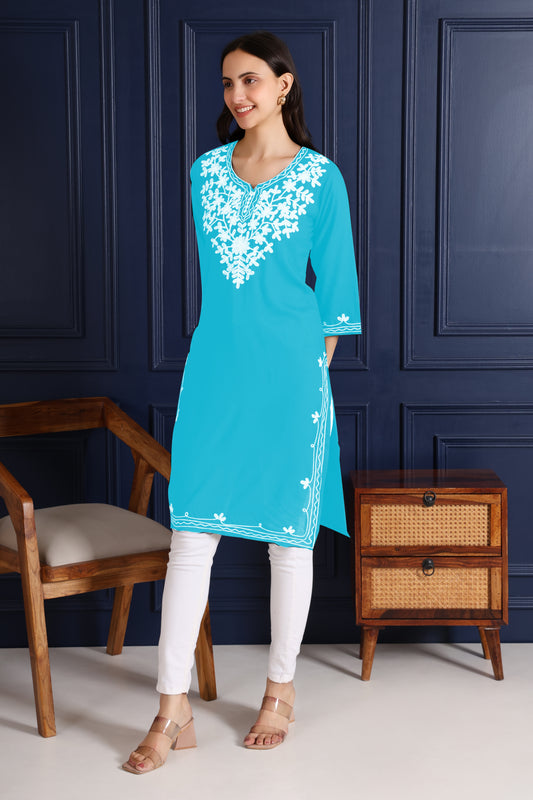 Women Lucknowi Long Regular Fit Kurti