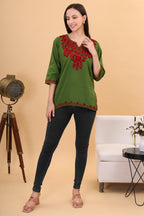 Women Cotton Kashmiri Embriodered Short Regular Fit Kurti