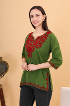 Women Cotton Kashmiri Embriodered Short Regular Fit Kurti