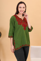 Women Cotton Kashmiri Embriodered Short Regular Fit Kurti