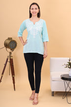 Women Cotton Kashmiri Embriodered Short Regular Fit Kurti