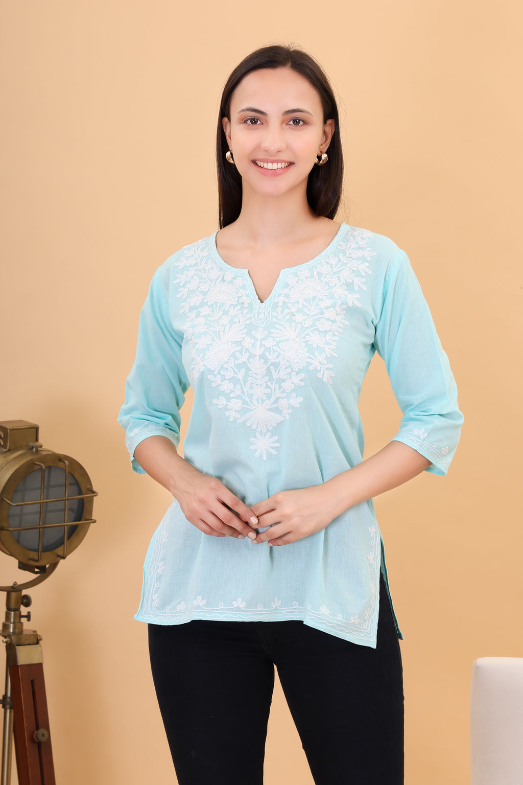 Women Cotton Kashmiri Embriodered Short Regular Fit Kurti