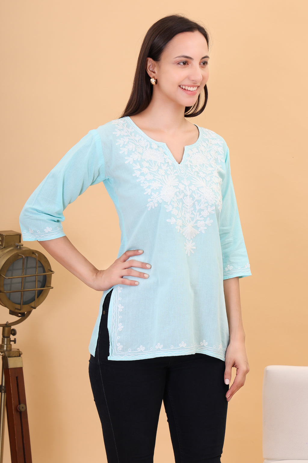 Women Cotton Kashmiri Embriodered Short Regular Fit Kurti