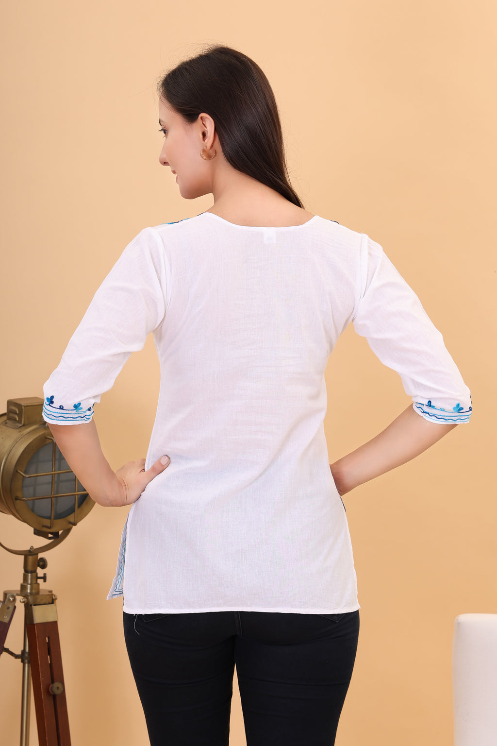 Women Cotton Kashmiri Embriodered Short Regular Fit Kurti