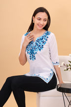 Women Cotton Kashmiri Embriodered Short Regular Fit Kurti
