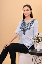 Women Cotton Kashmiri Embriodered Short Regular Fit Kurti