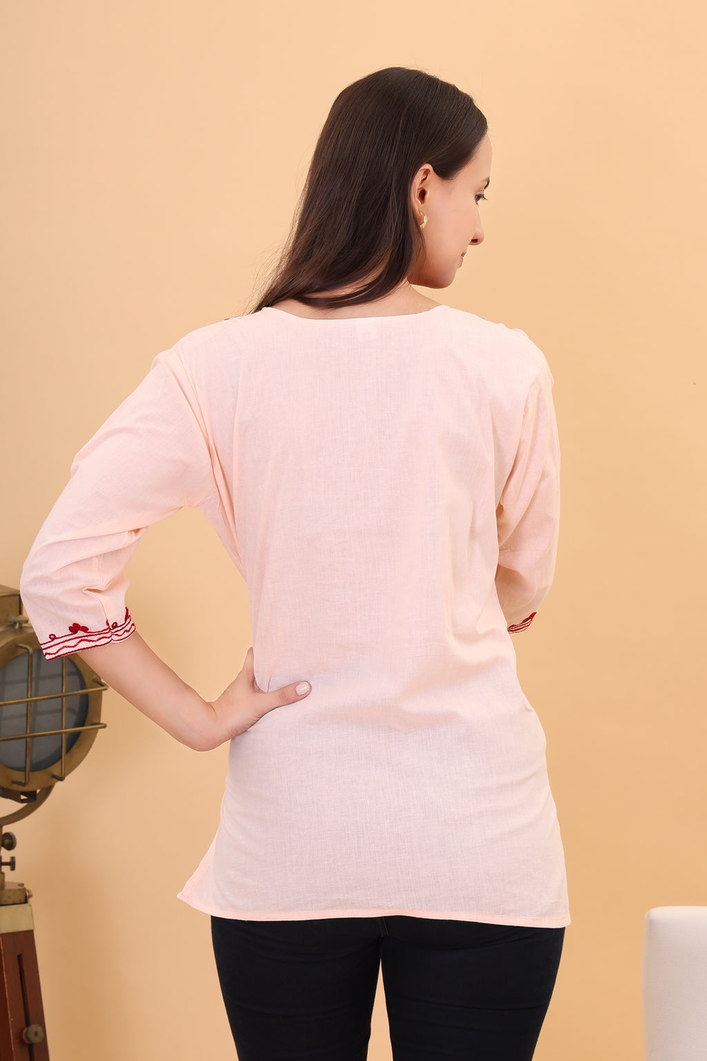 Women Cotton Kashmiri Embriodered Short Regular Fit Kurti