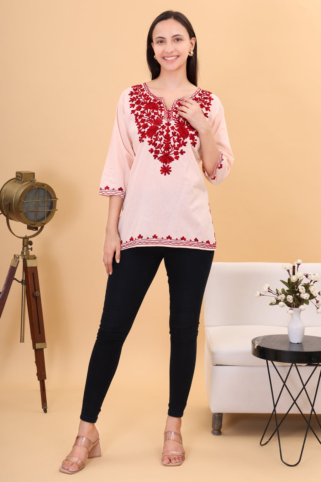 Women Cotton Kashmiri Embriodered Short Regular Fit Kurti