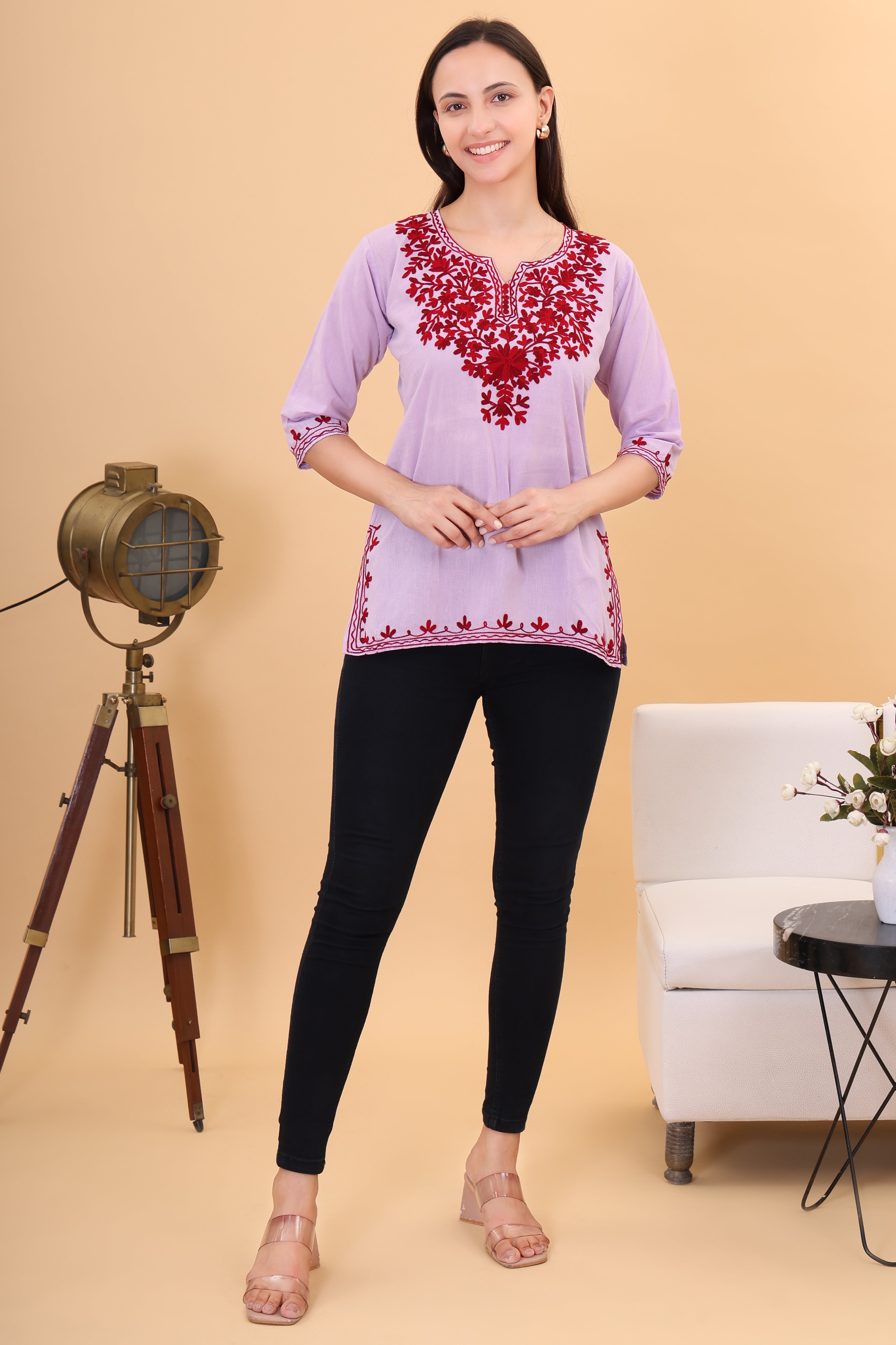 Women Cotton Kashmiri Embriodered Short Regular Fit Kurti