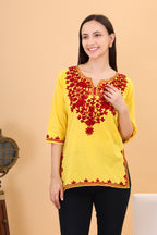 Women Cotton Kashmiri Embriodered Short Regular Fit Kurti