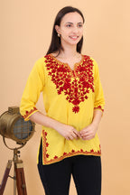 Women Cotton Kashmiri Embriodered Short Regular Fit Kurti