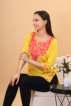 Women Cotton Kashmiri Embriodered Short Regular Fit Kurti