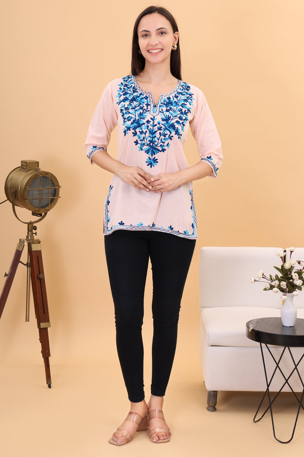 Women Cotton Kashmiri Embriodered Short Regular Fit Kurti
