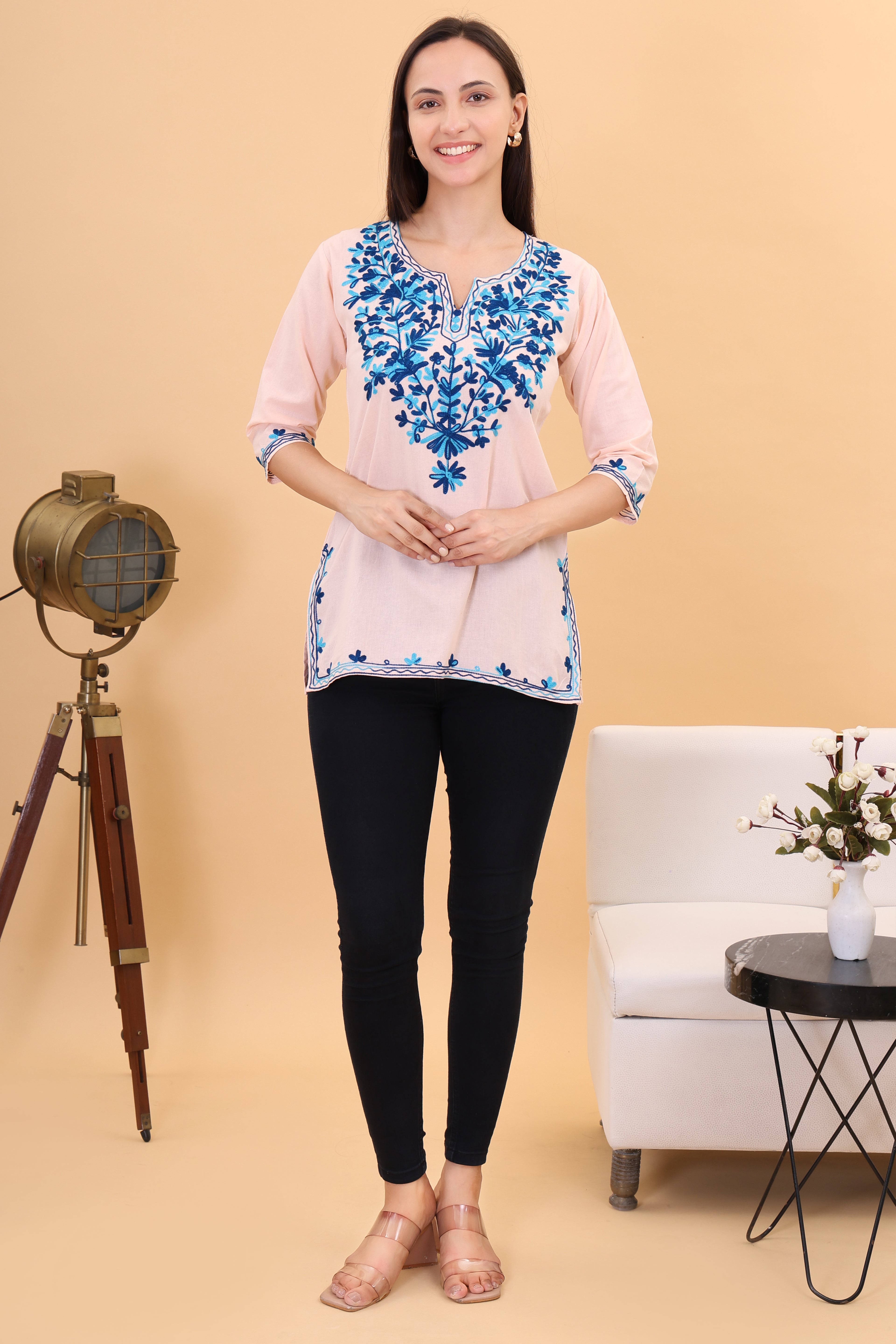 Women Cotton Kashmiri Embriodered Short Regular Fit Kurti