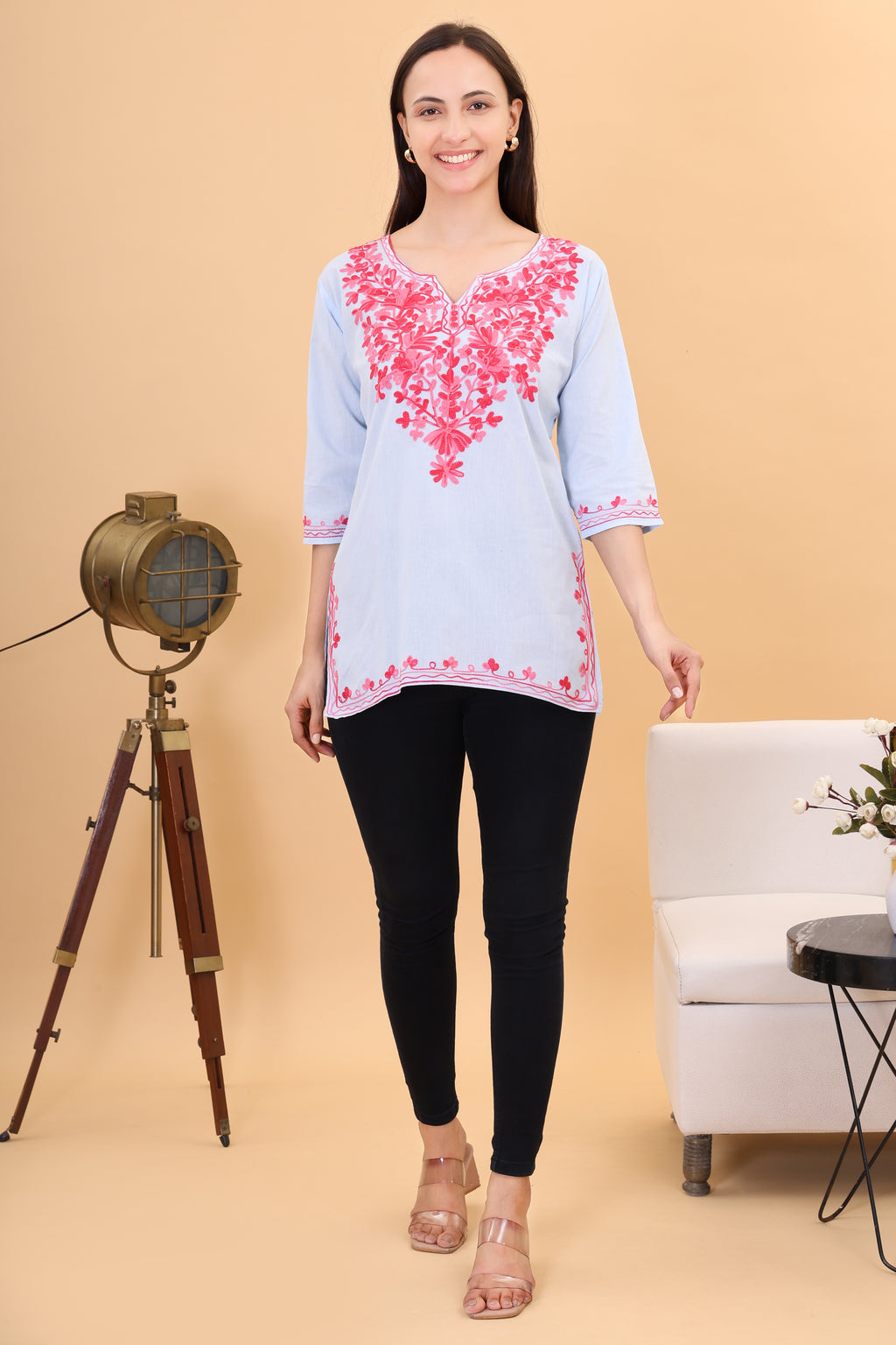 Women Cotton Kashmiri Embriodered Short Regular Fit Kurti