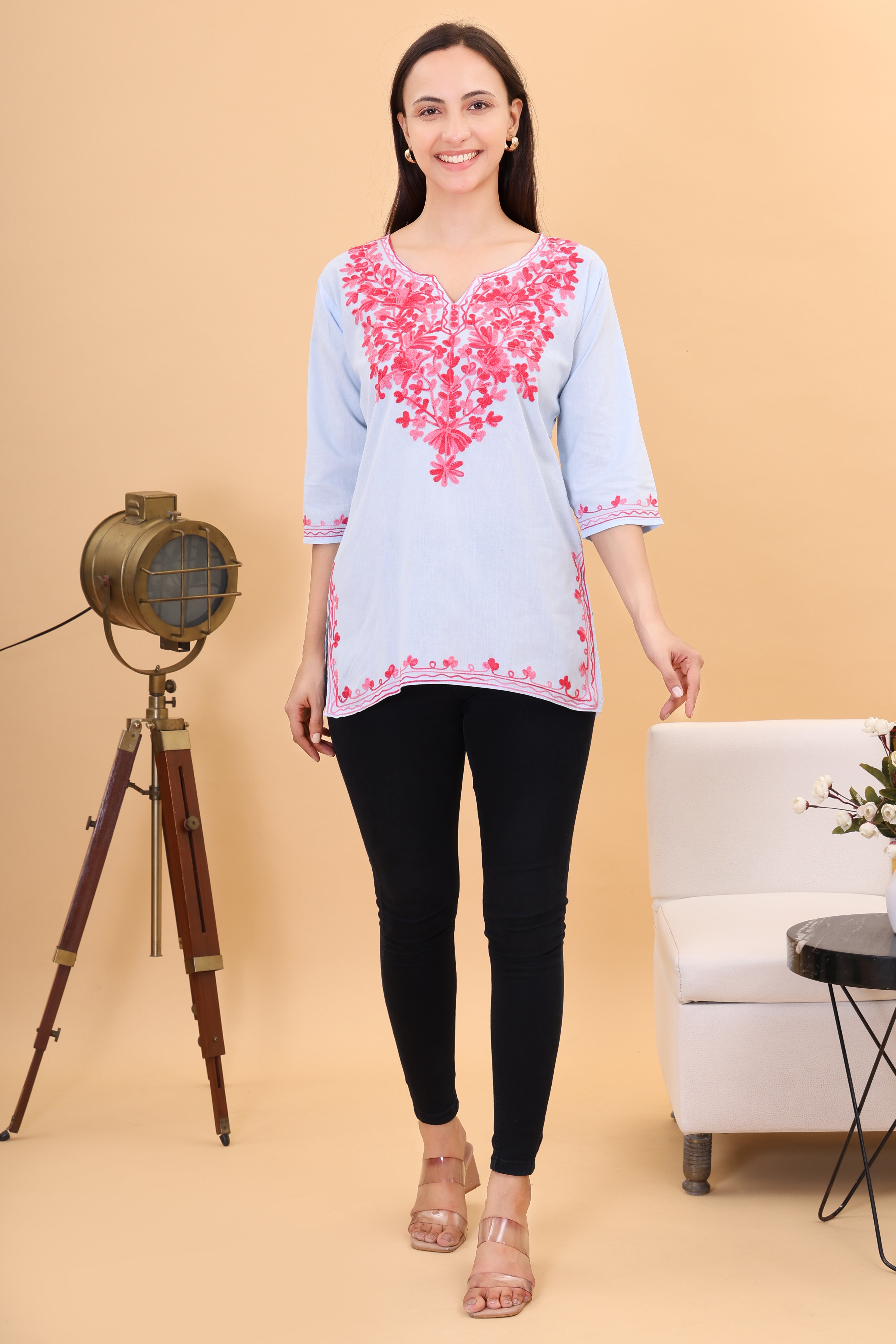 Women Cotton Kashmiri Embriodered Short Regular Fit Kurti