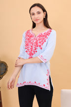 Women Cotton Kashmiri Embriodered Short Regular Fit Kurti