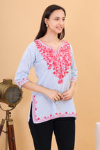 Women Cotton Kashmiri Embriodered Short Regular Fit Kurti