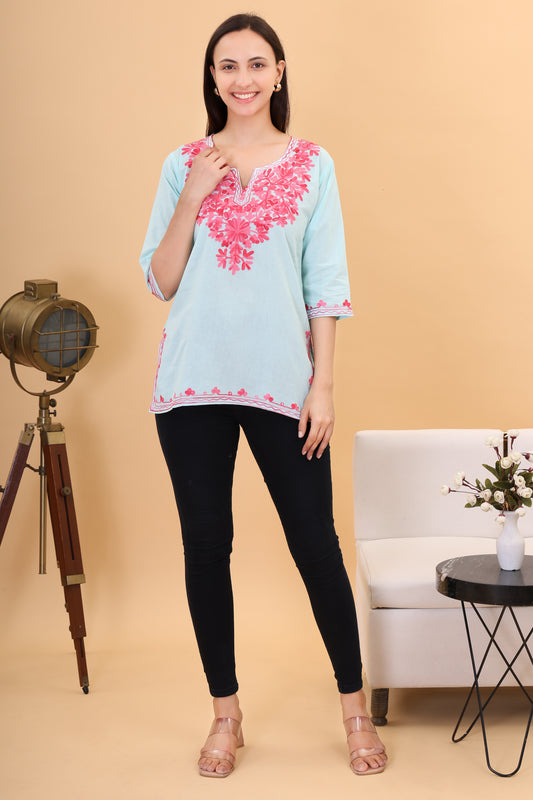 Women's Cotton Straight Kashmiri Embroidery Kurti