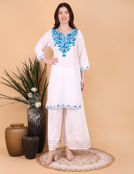 Women's Cotton Straight Kashmiri Embroidery Kurti