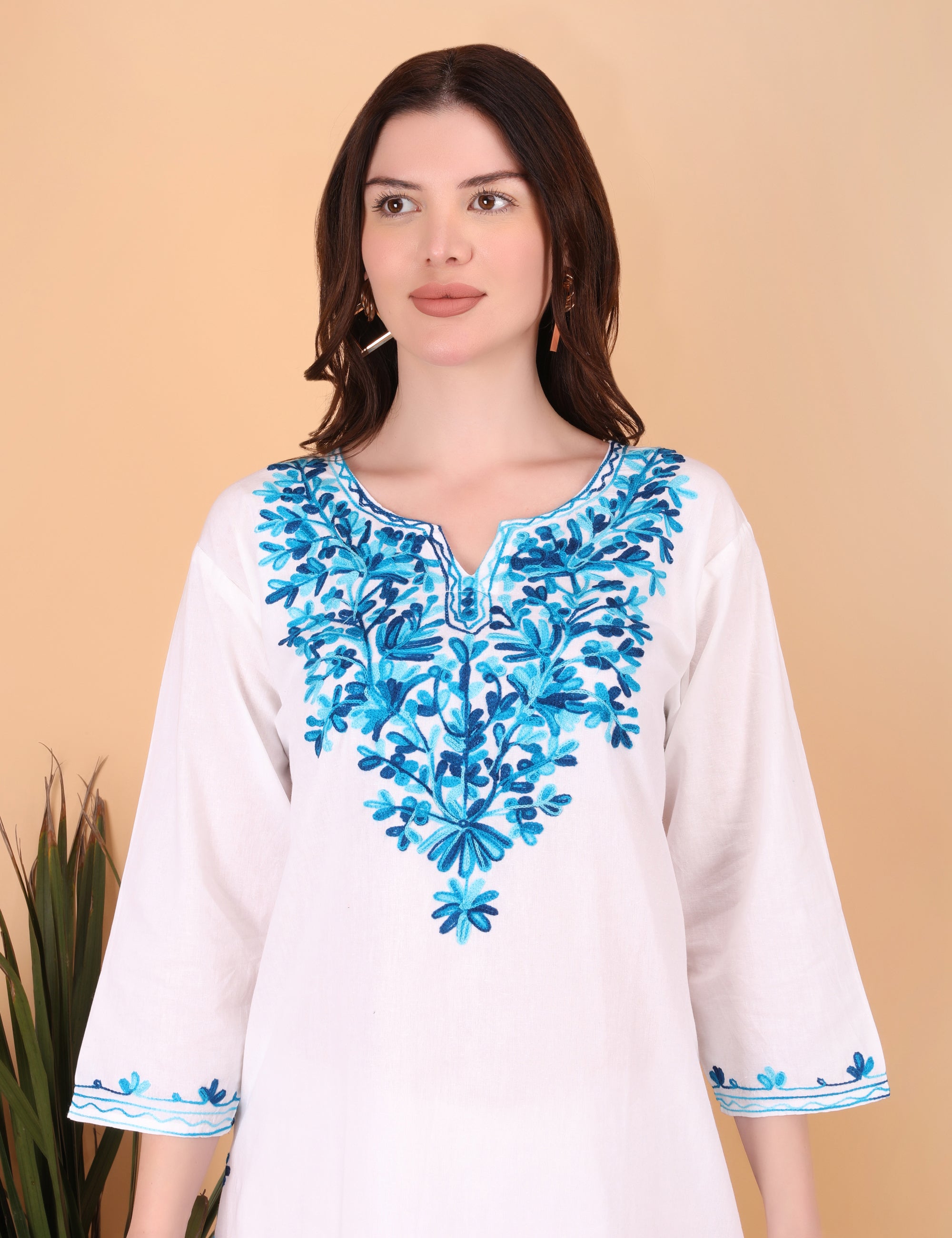 Women Cotton Kashmiri Embriodered Long Regular Fit Kurti
