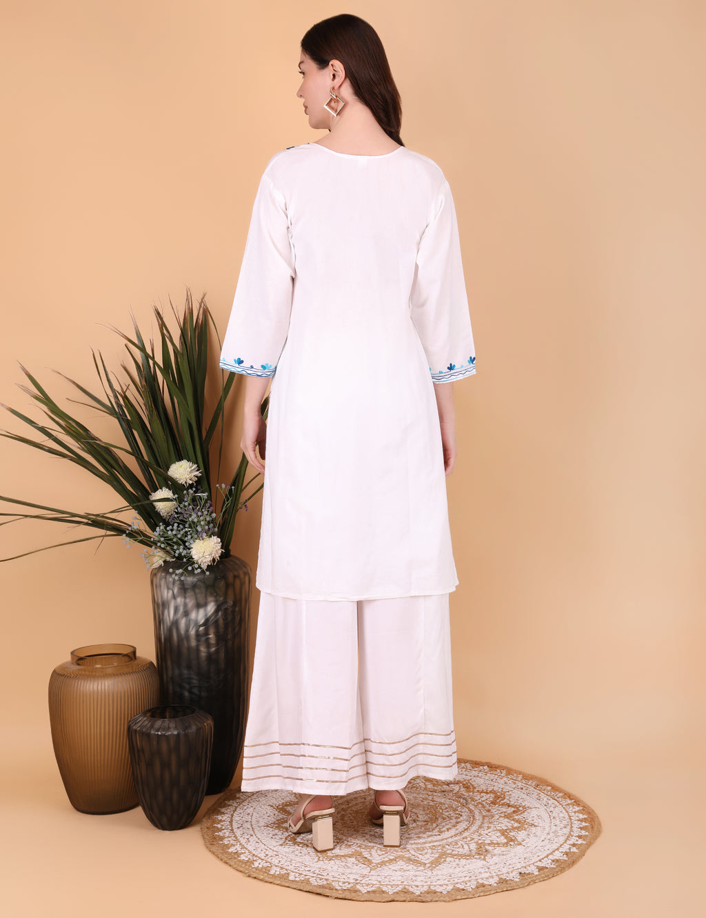 Women Cotton Kashmiri Embriodered Long Regular Fit Kurti