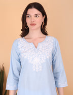 Women Cotton Kashmiri Embriodered Long Regular Fit Kurti