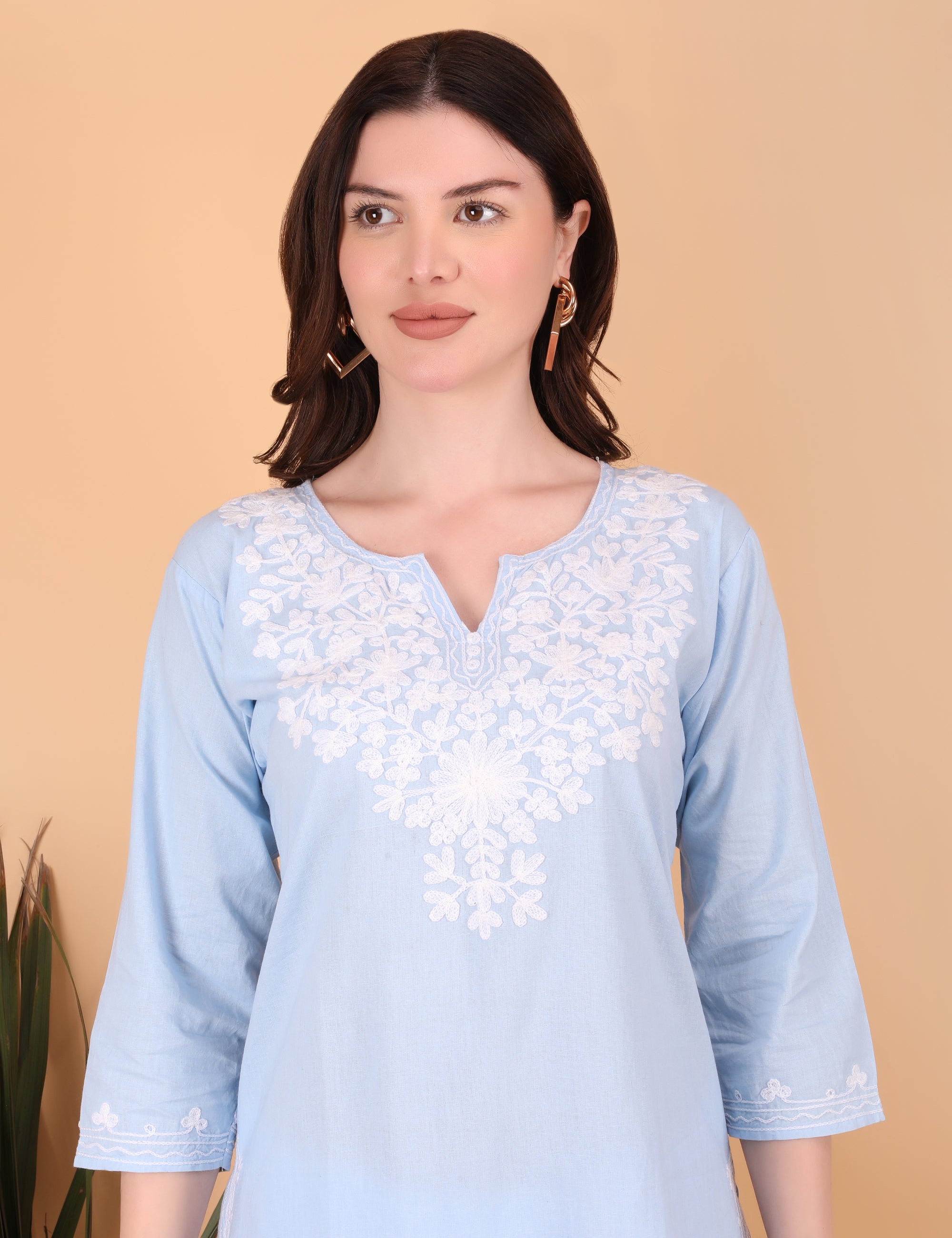 Women Cotton Kashmiri Embriodered Long Regular Fit Kurti