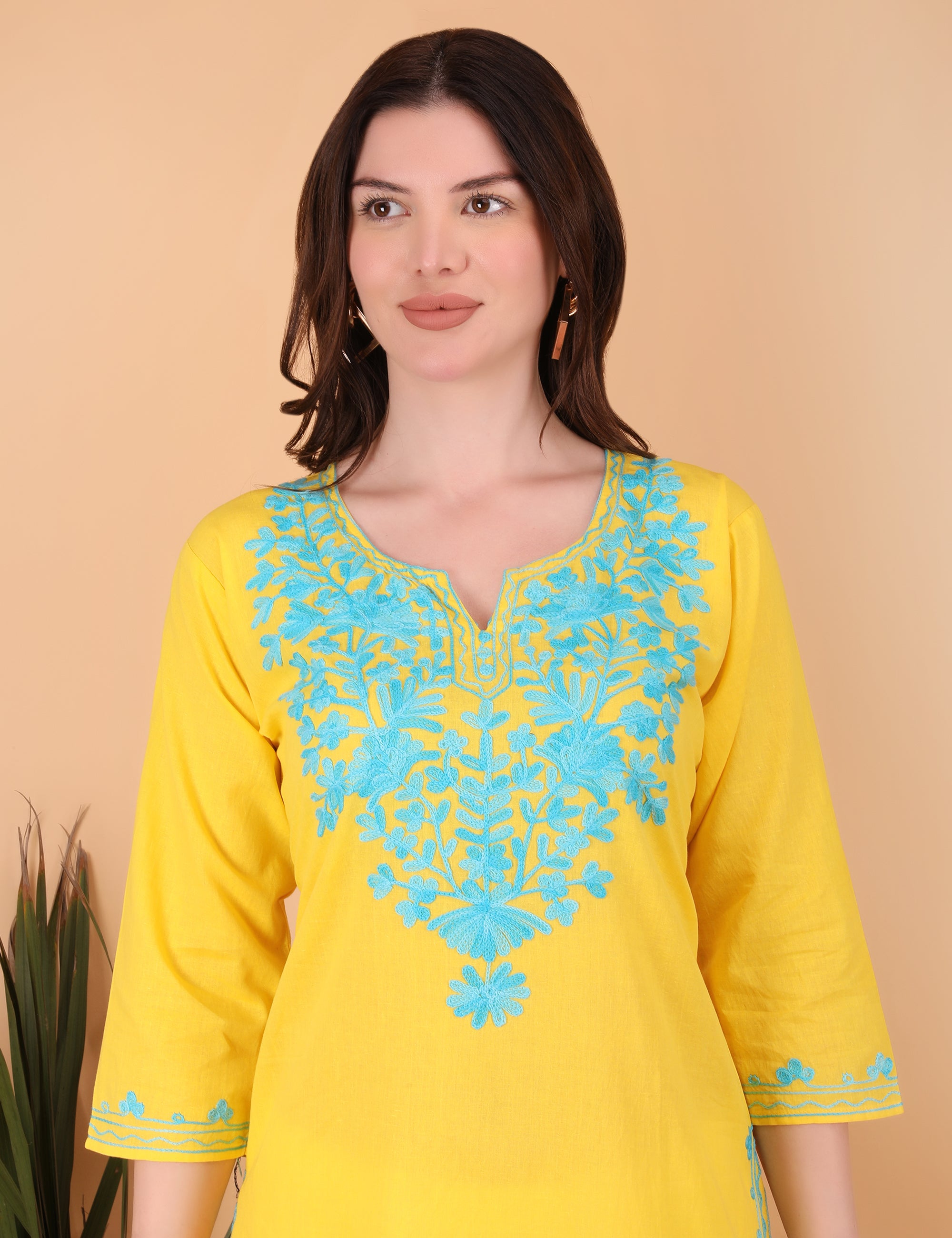 Women Cotton Kashmiri Embriodered Long Regular Fit Kurti