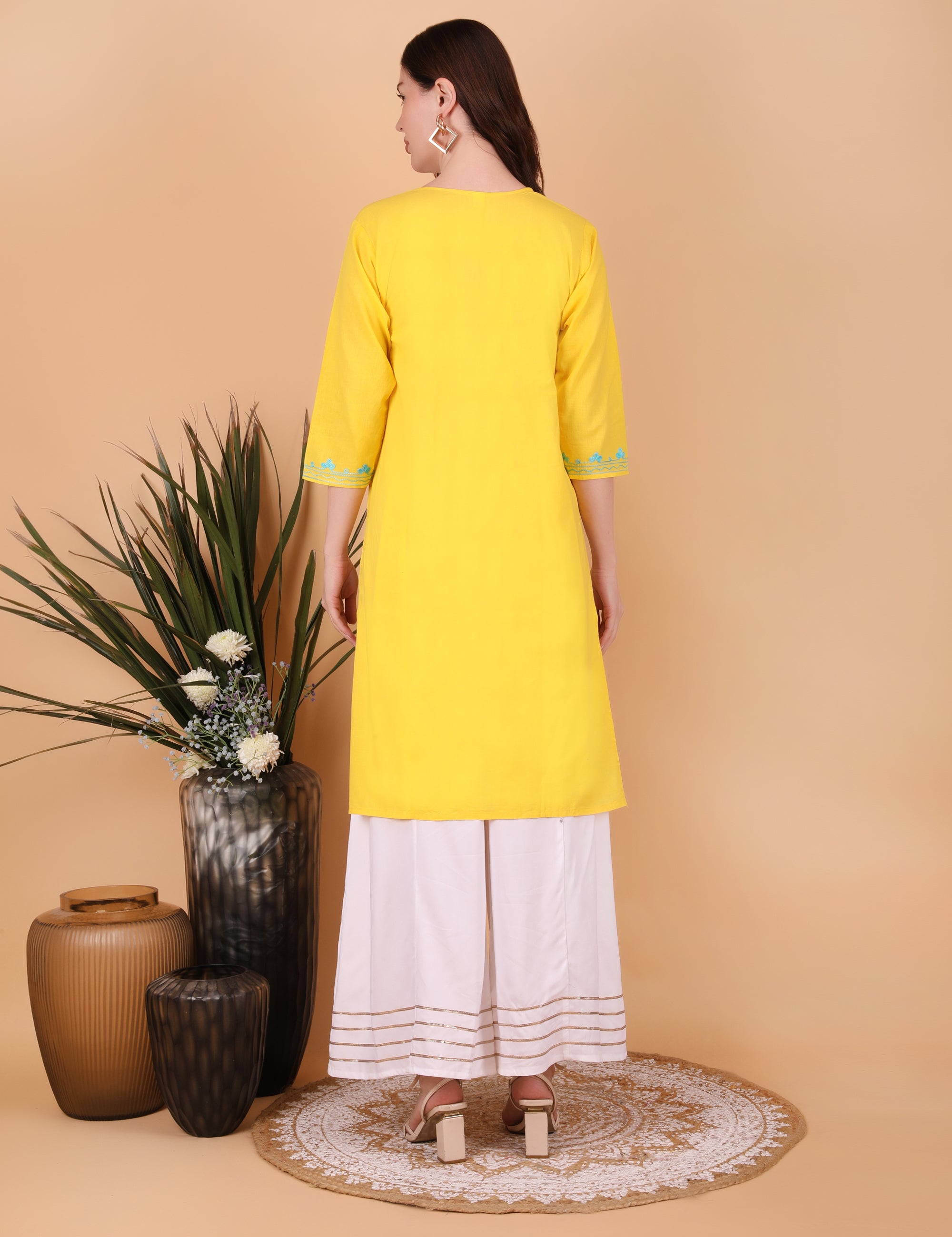 Women Cotton Kashmiri Embriodered Long Regular Fit Kurti