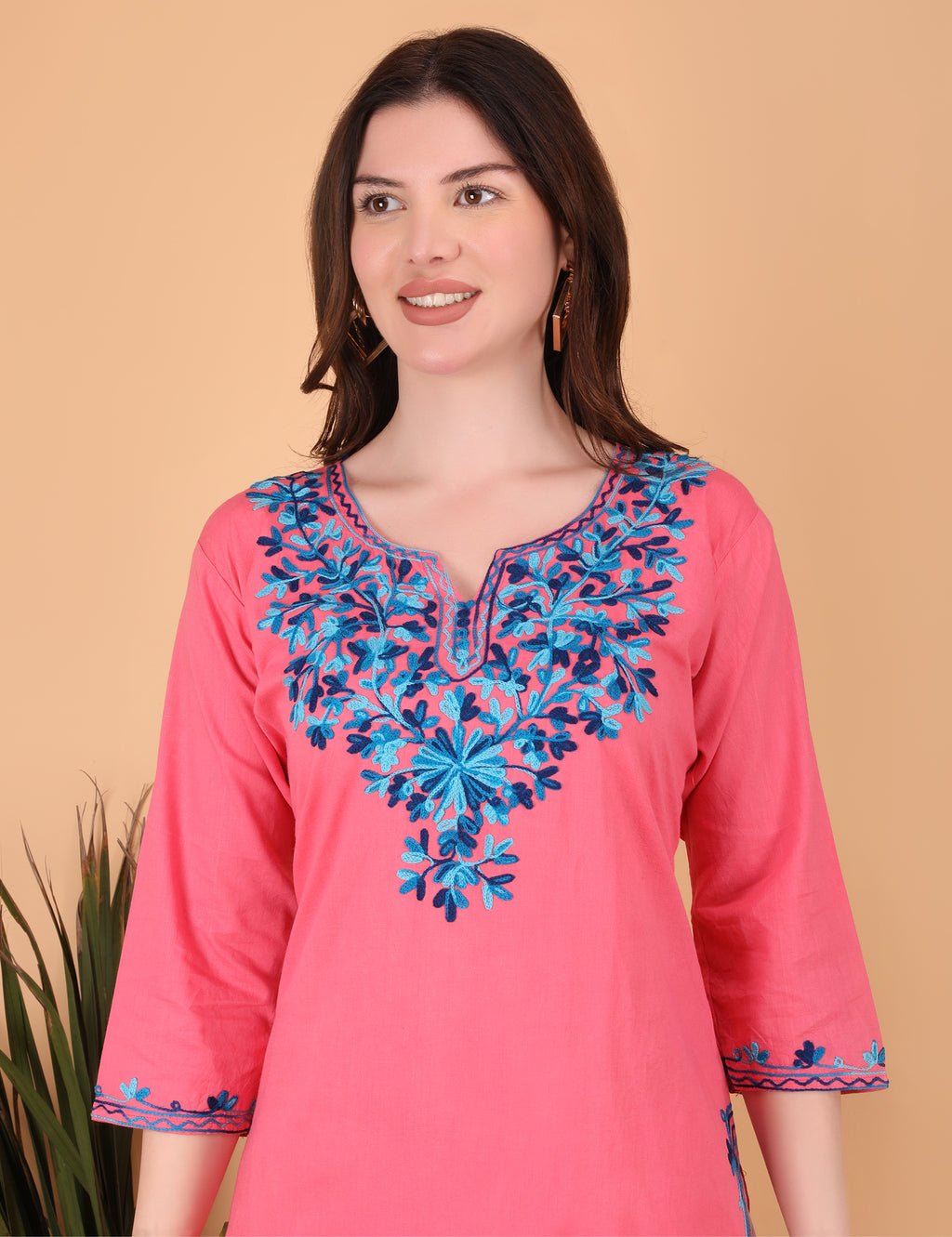 Women Cotton Kashmiri Embriodered Long Regular Fit Kurti