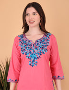 Women Cotton Kashmiri Embriodered Long Regular Fit Kurti