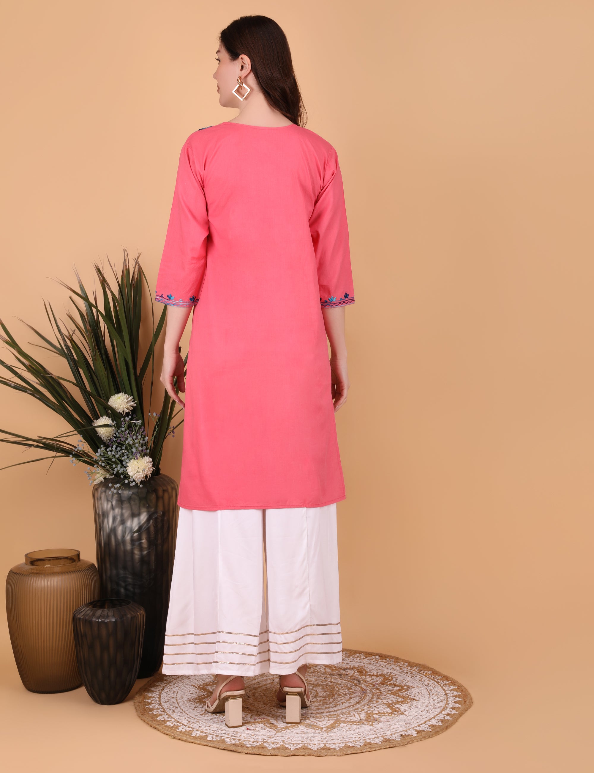 Women Cotton Kashmiri Embriodered Long Regular Fit Kurti