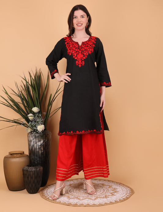 Women's Cotton Straight Kashmiri Embroidery Kurti