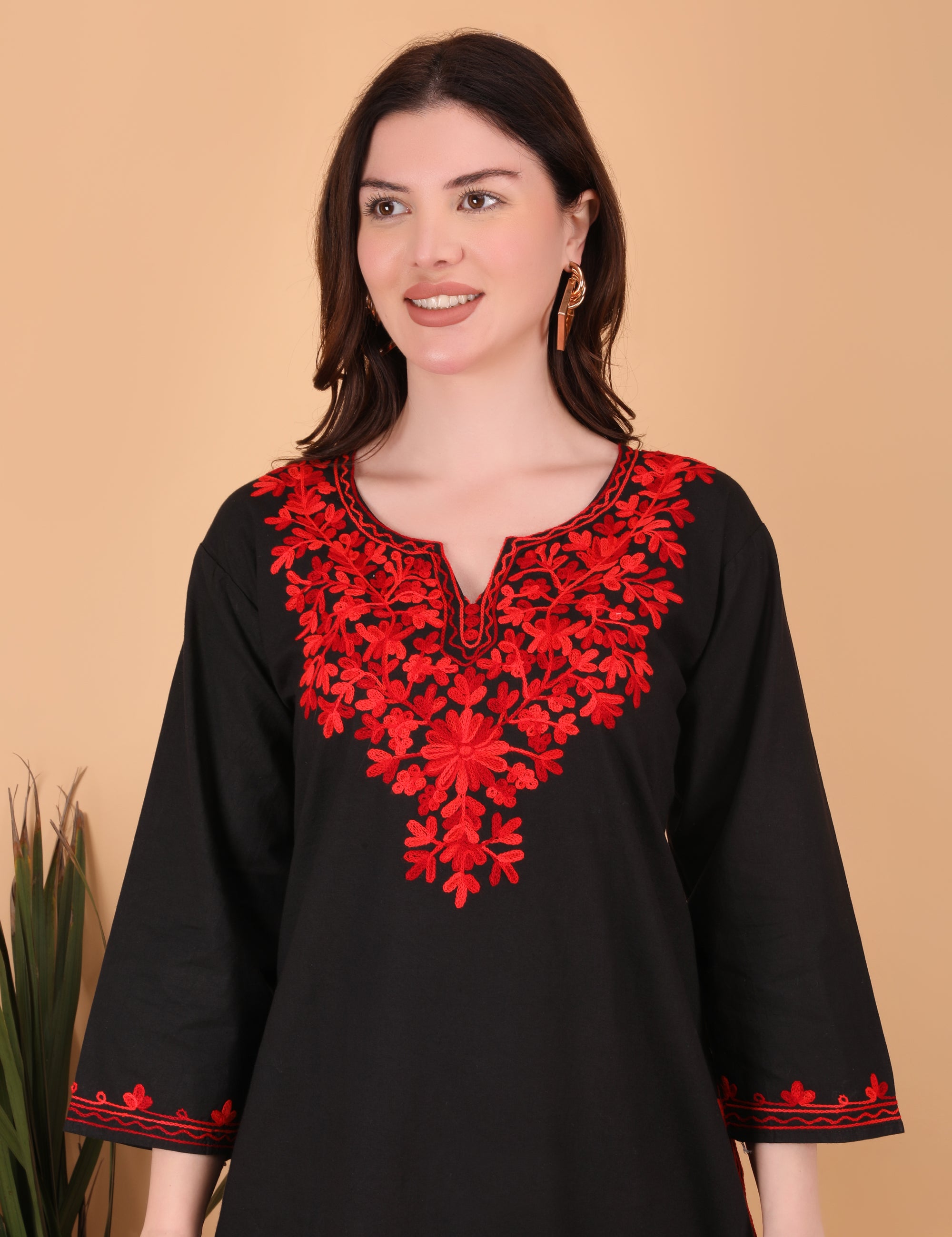 Women Cotton Kashmiri Embriodered Long Regular Fit Kurti