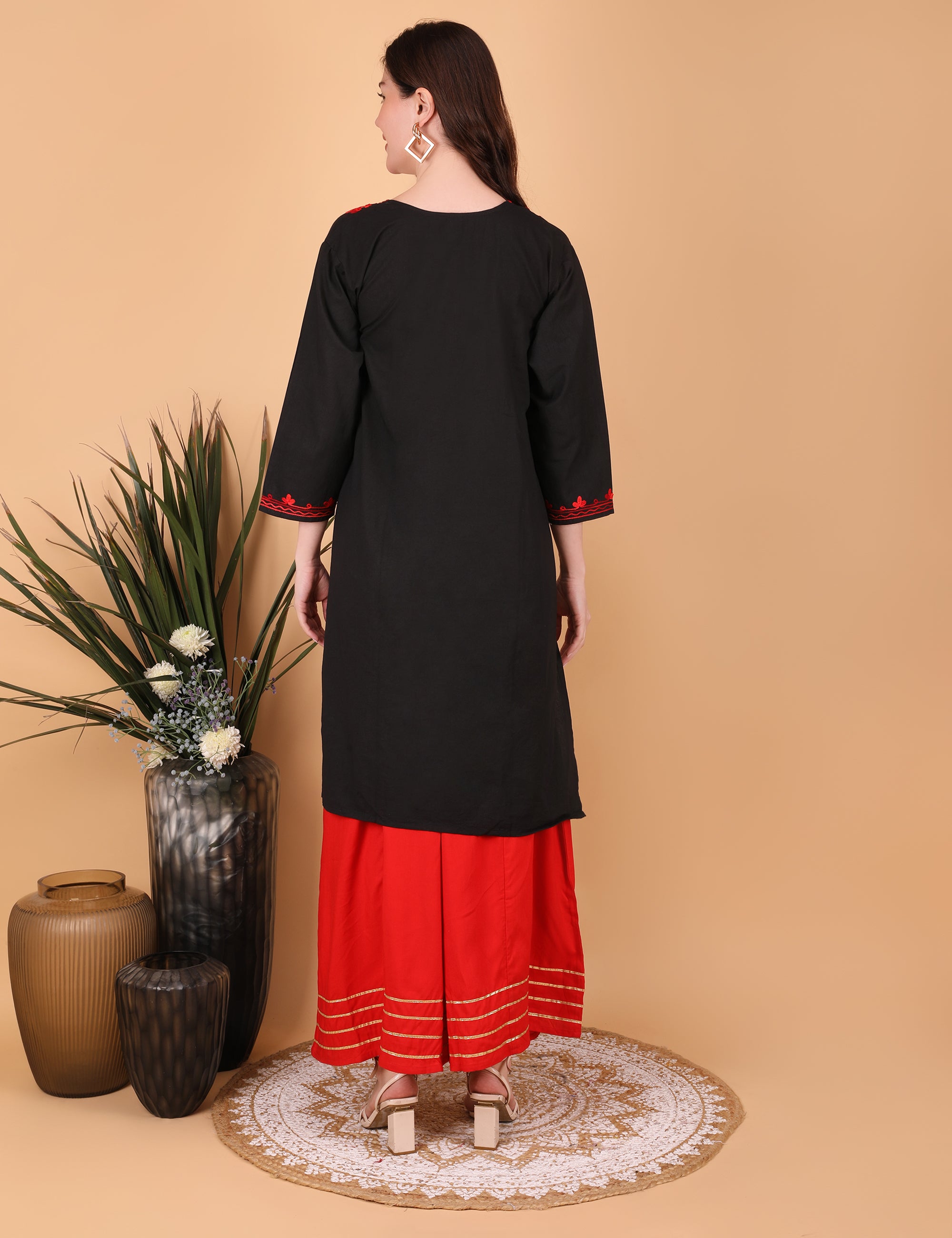 Women Cotton Kashmiri Embriodered Long Regular Fit Kurti