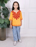 Kids Traditional Kashmiri Kurti with Floral Embroidery, 3/4 Sleeves, Ethnic Wear