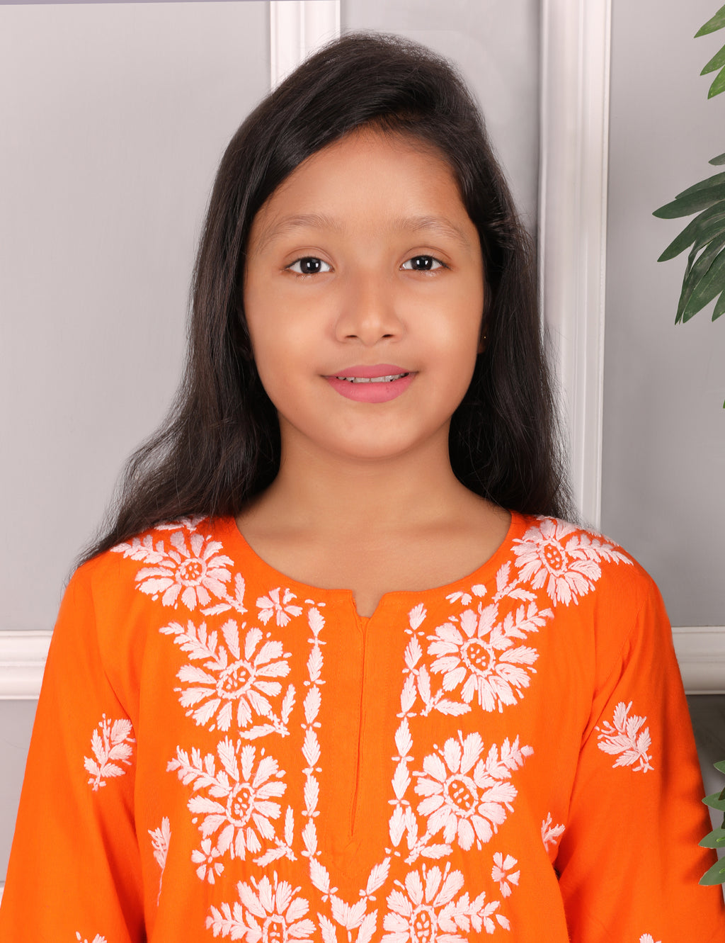 Kids Traditional Lucknowi Chikankari Kurti Paint Set, 3/4 Sleeves, Ethnic Wear