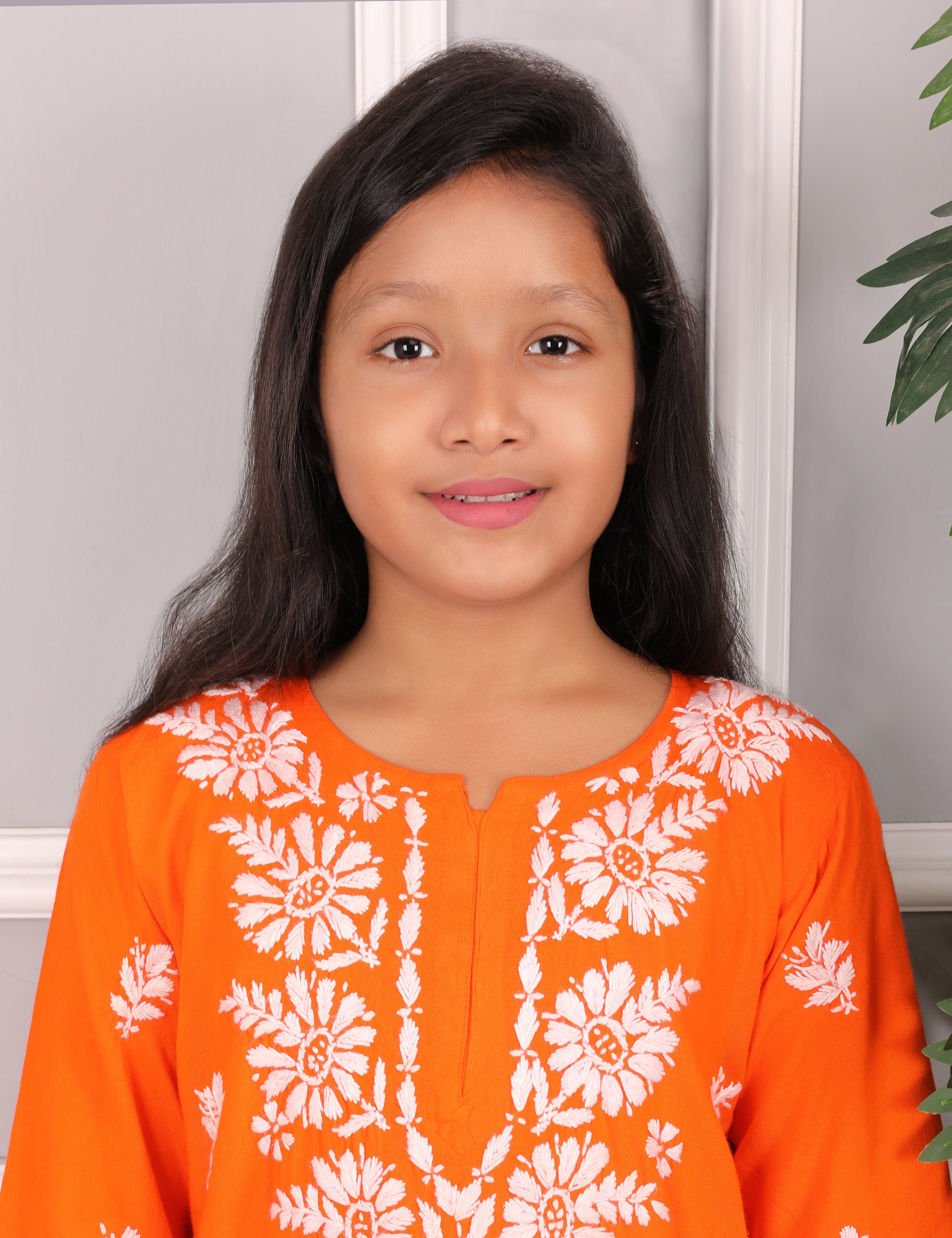 iKRABIB Kids Lucknowi Chikankari Kurti & Pant Set, 3/4 Sleeves