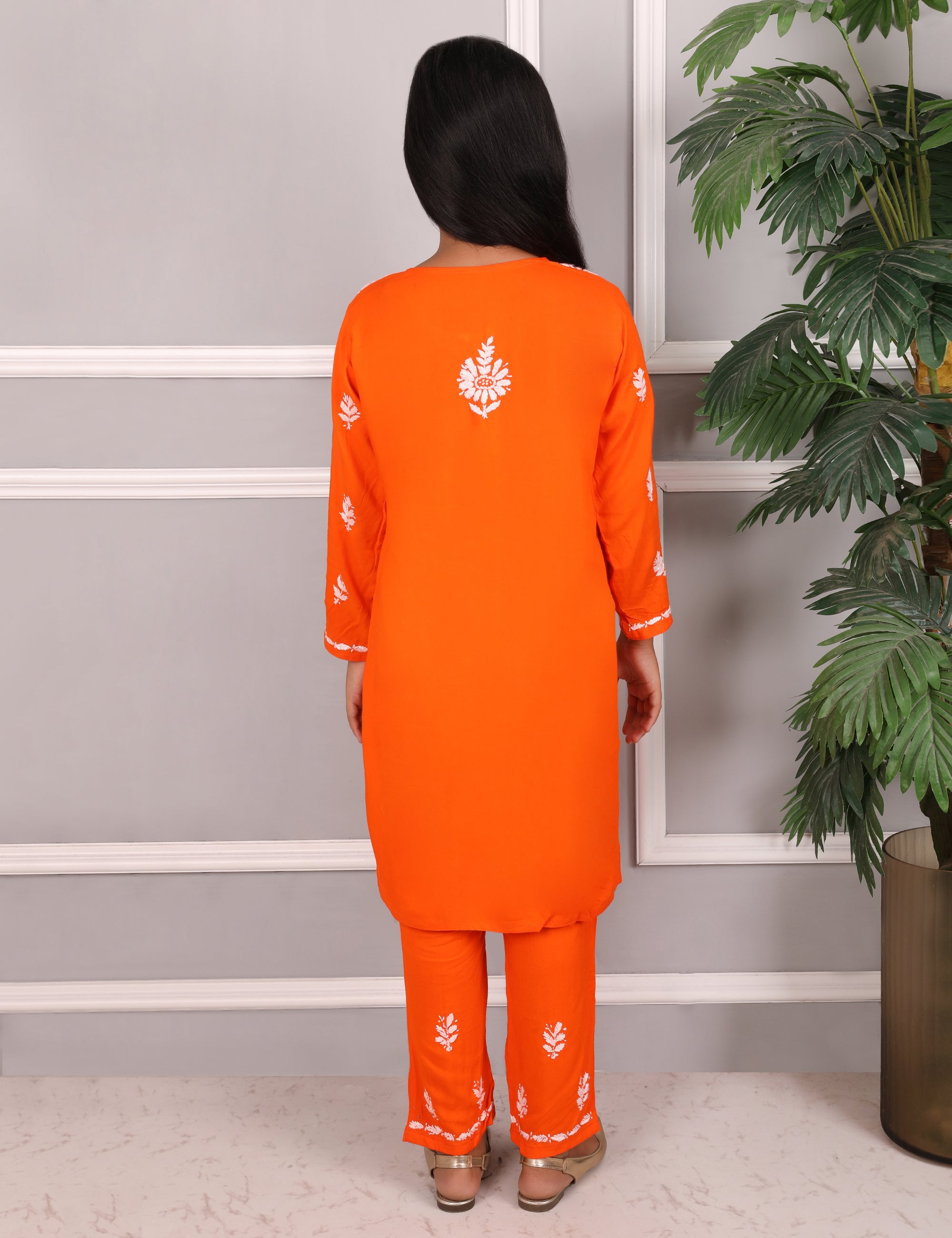 Kids Traditional Lucknowi Chikankari Kurti Paint Set, 3/4 Sleeves, Ethnic Wear