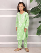 iKRABIB Kids Lucknowi Chikankari Kurti & Pant Set, 3/4 Sleeves
