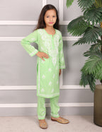 iKRABIB Kids Lucknowi Chikankari Kurti & Pant Set, 3/4 Sleeves